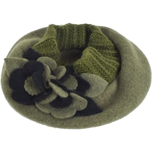 Women\'s French Beret Wool Beret Floral Dress Beanie Winter Hat, Black